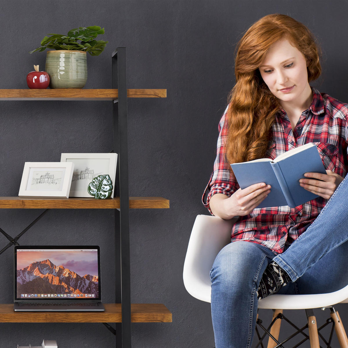 BÜCHERREGAL - Braun, Holzwerkstoff/Metall (105/140/33.5cm) - Relaxdays