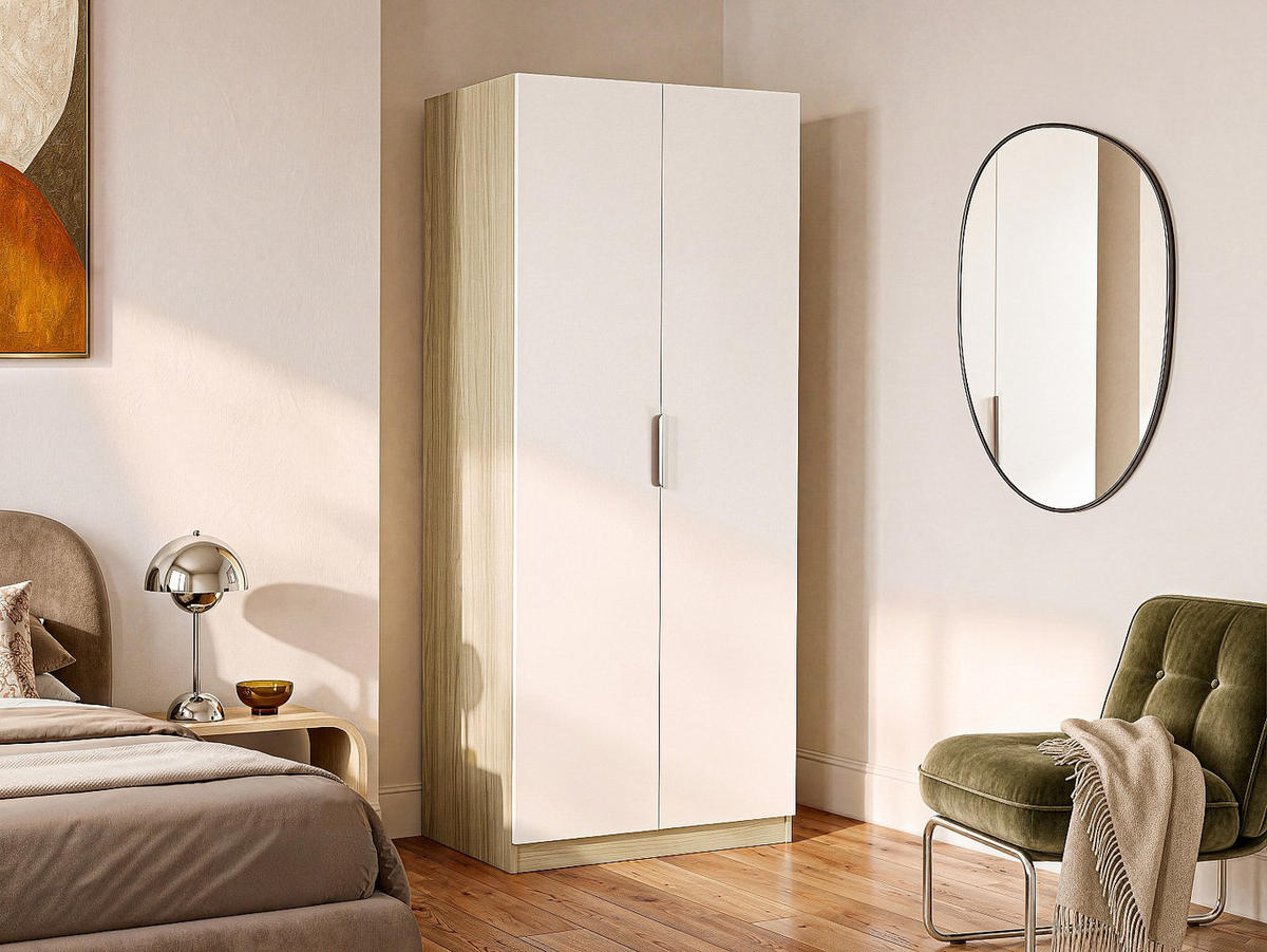 KLEIDERSCHRANK - 91 x 51.4 - holz - naturfarben hell, weiß Kalony - Weiß, Holz (91/203.5/51.4cm) - Vente-Unique