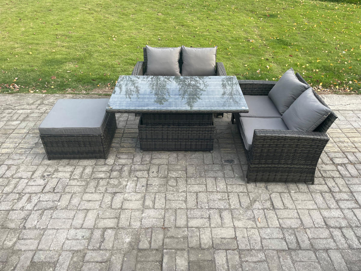 GARTENSOFA Hohe Rückenlehne Polyrattan Dunkelgrau 5-Sitzer - Dunkelgrau, Metall - Fimous