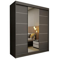 SCHWEBETÜRENSCHRANK MIRELLA 180/216/61 cm 3-türig mit Spiegel Grau - Grau, Holzwerkstoff (180/216/61cm) - MASSENO