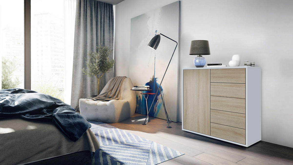 KOMMODE Ben Front in Eiche sägerau - Eiche San Remo, Holzwerkstoff (79/74/36cm) - Vladon