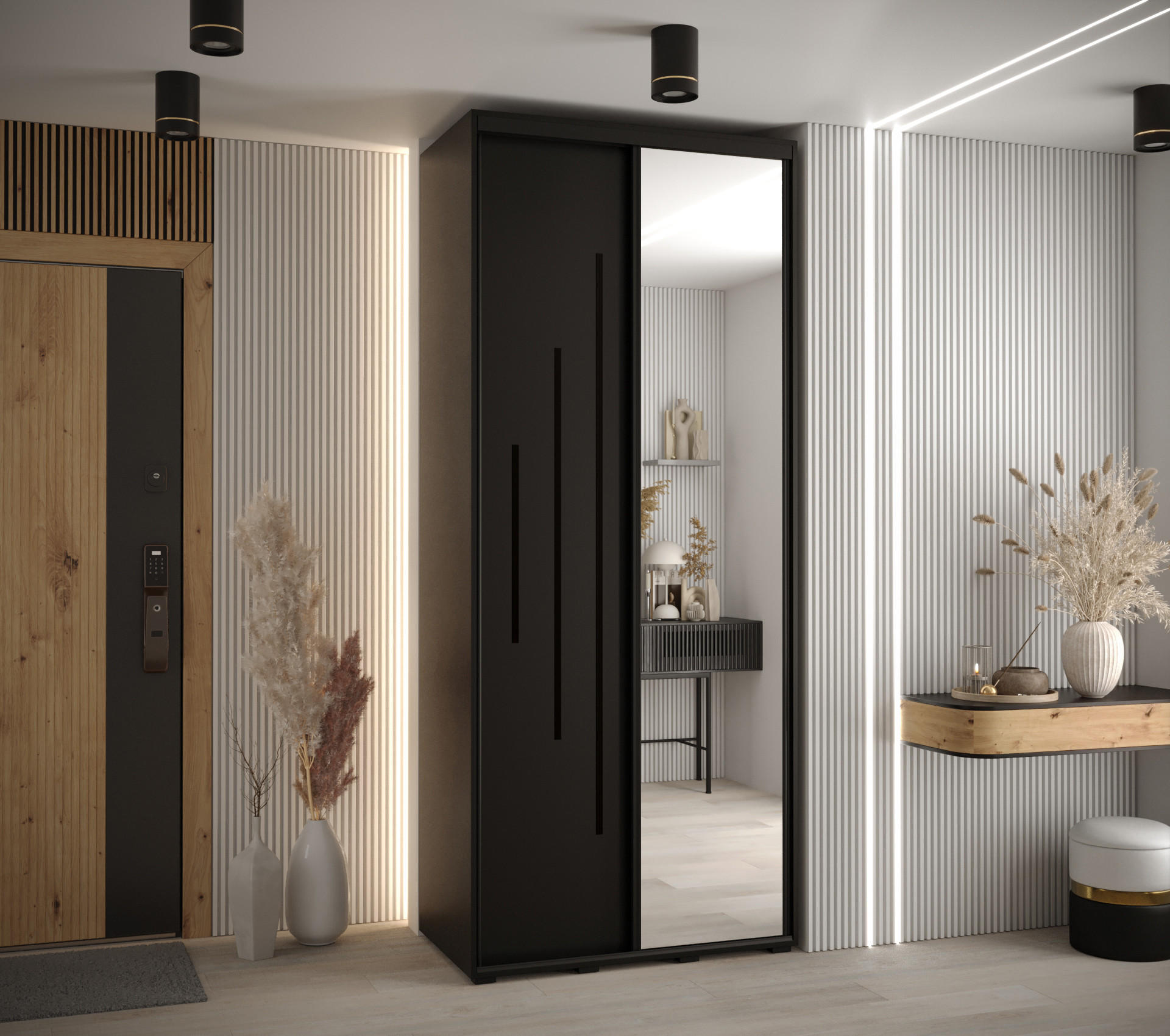 SCHWEBETÜRENSCHRANK 235,2/100/45 2-türig - Schwarz, Holz/Metall (100/235/45cm) - Abiks Möbel