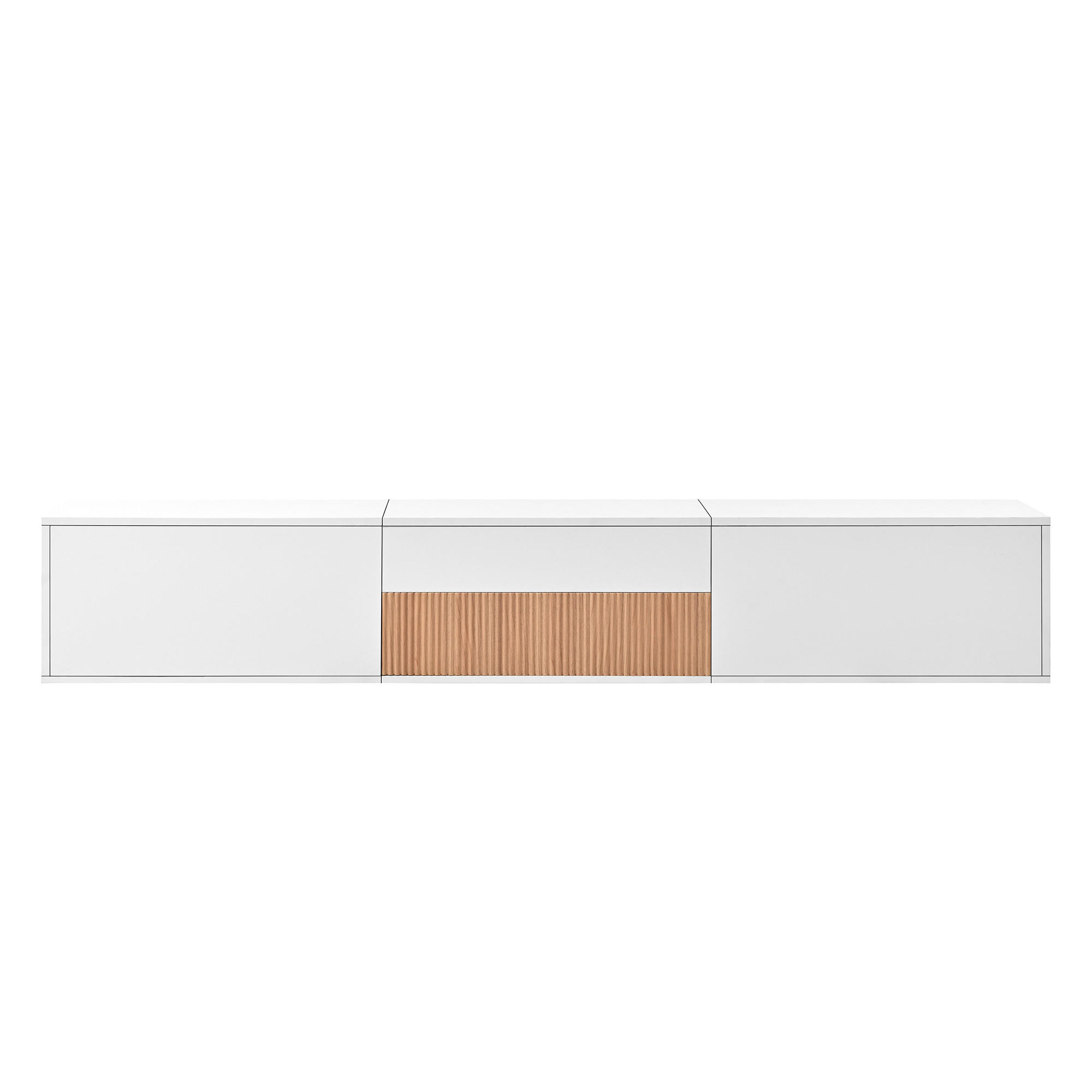 TV-RACK 180x34x30cm Moderner Weiß-Holzoptik mit Ausziehbarer Beamer-Ablage - Weiß, Holz (47.8/24.69/72.29cm) - Raelunyi