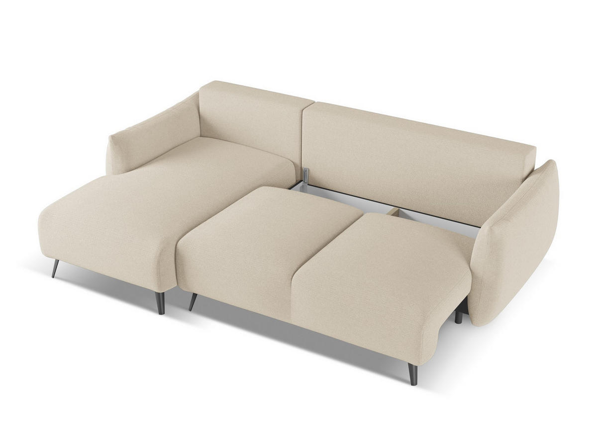 ECKSOFA mit Schlaffunktion Chenille Stoff Beige - Beige/Schwarz, Textil/Metall (162/242cm) - Makamii