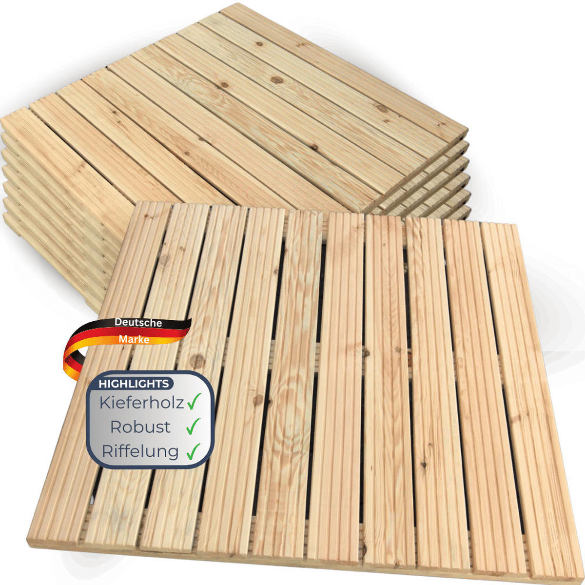 HOLZFLIESE Kiefernholz 95x95cm Terrassenfliese quadratisch - Braun, Holz (95/95/3.8cm) - DELUKE