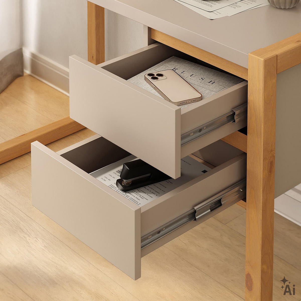 SCHREIBTISCH BELINDA Kaschmir/Eiche - Kaschmir/Eichefarben, Holz (54/118/75cm) - IDIMEX