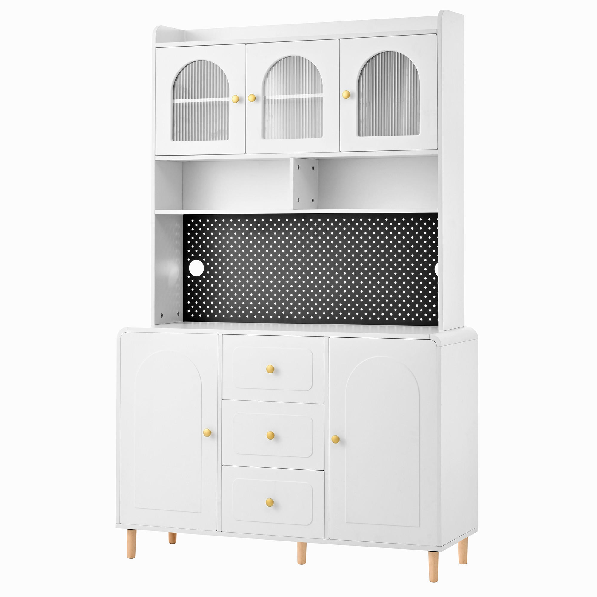 BUFFET 120x40x190 cm Weiß mit Fluted Glas & Lochplatte - Weiß, Holzwerkstoff (40/190/120cm) - Modfu