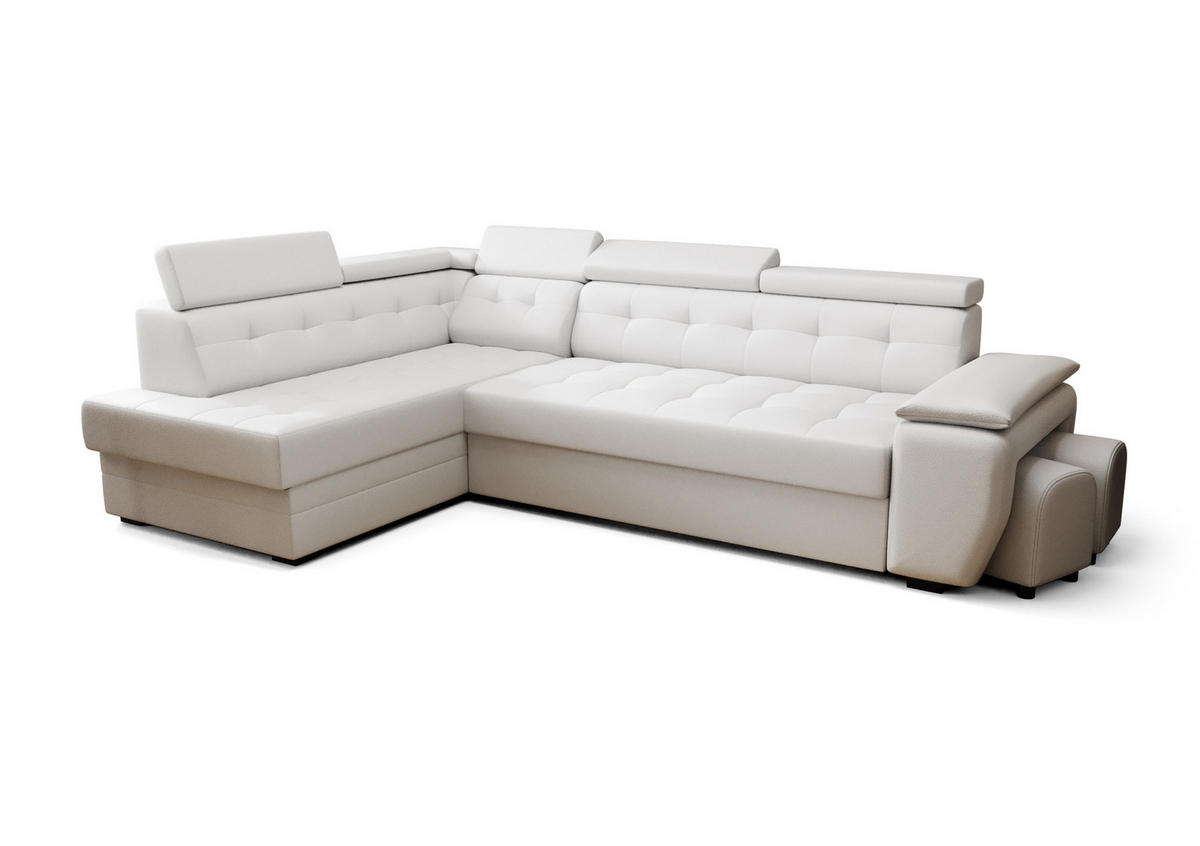 ECKSOFA KONGO RBN15, Eckcouch in L-Form mit Schlaffunktion, Farbe: Weiß, Kunstleder, Ottomane Links - Weiß, Textil (277/180cm) - O-Sofa
