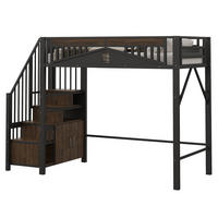 HOCHBETT 90/200 cm aus Metall/Holz mit Stauraumtreppe und Fensterzaun Schwarz - Schwarz, Metall (90/200cm) - Modenvie