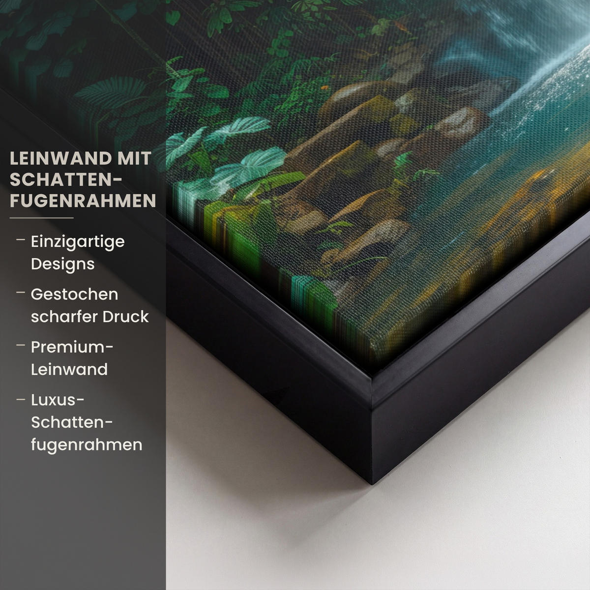 LEINWAND Bilder mit Rahmen - Wasserfall - Dschungel - Sonne - Grün - Natur - 30x20 - Grün, Textil (30/20cm) - MuchoWow