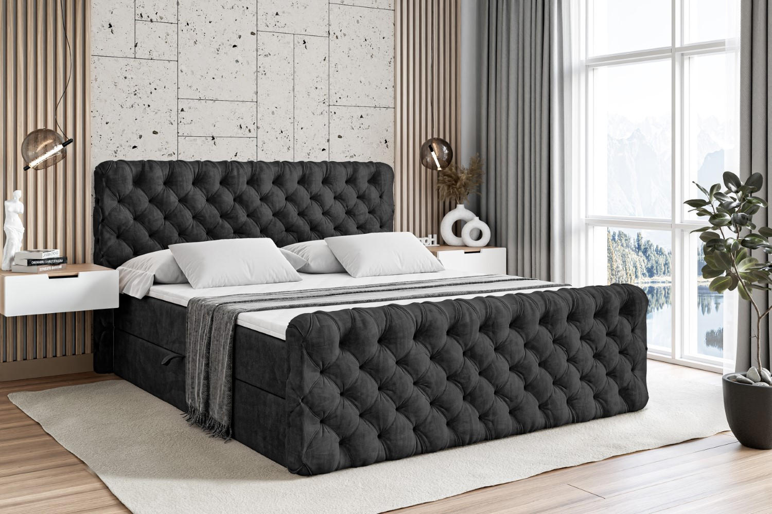 BOXBETT BOXI8-Z - 140x200 cm - H3 - Schwarz - Schwarz, Holzwerkstoff (140/200cm) - ALTDECOR