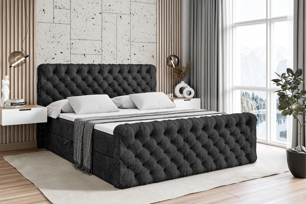BOXBETT BOXI8-Z - 140x200 cm - H3 - Schwarz - Schwarz, Holzwerkstoff (140/200cm) - ALTDECOR