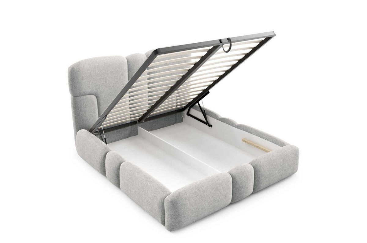 POLSTERBETT 180x200 Safron mit LED, Metall-Lattenrost, Hellgrau - Hellgrau, Holz/Textil (180/200cm) - Emporius