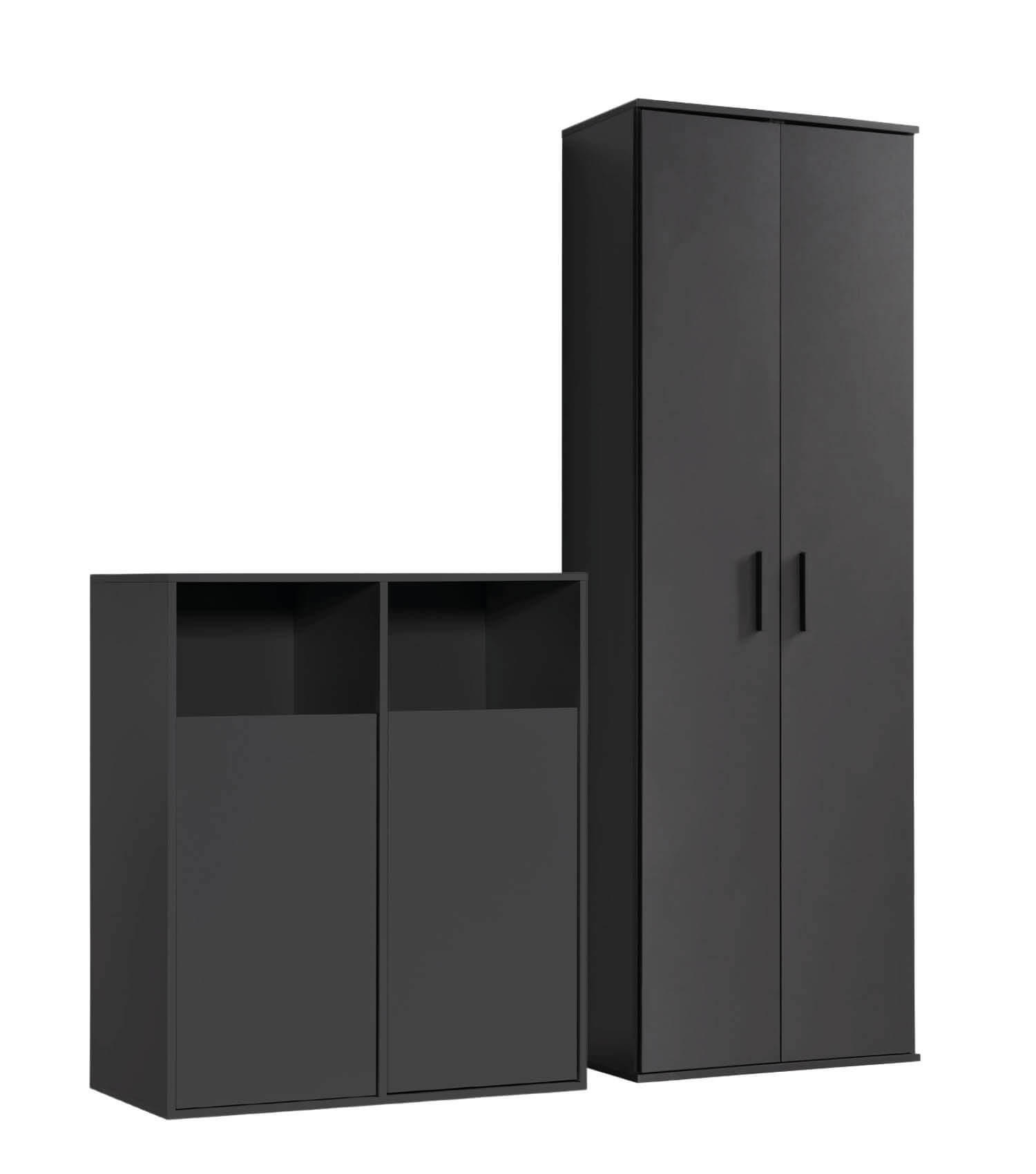 MEHRZWECKSCHRANK SET Der Allzweckwaffe - Schwarz, Holzwerkstoff (140/180/40cm) - Mokebo