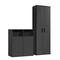 MEHRZWECKSCHRANK SET Der Allzweckwaffe - Schwarz, Holzwerkstoff (140/180/40cm) - Mokebo