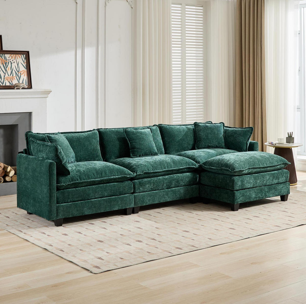 HOCKER aus Chenille 94x58x91 cm in Grün - Grün, Textil (58/51/94cm) - Modfu