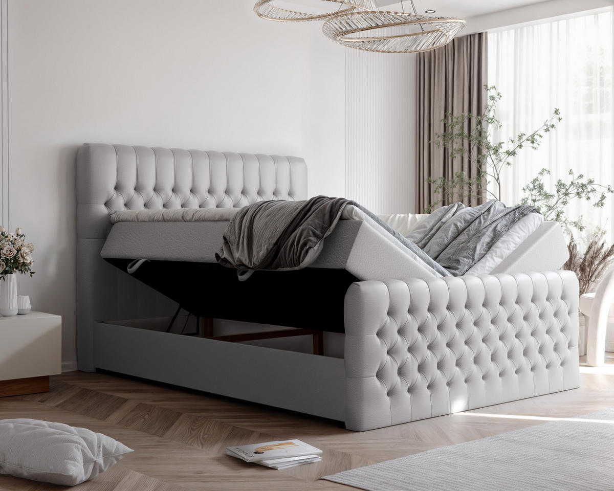 BOXBETT ALBA PLUS 160/200 cm mit Matratze und Topper, Grau - Grau, Textil (160/200cm) - Idohome