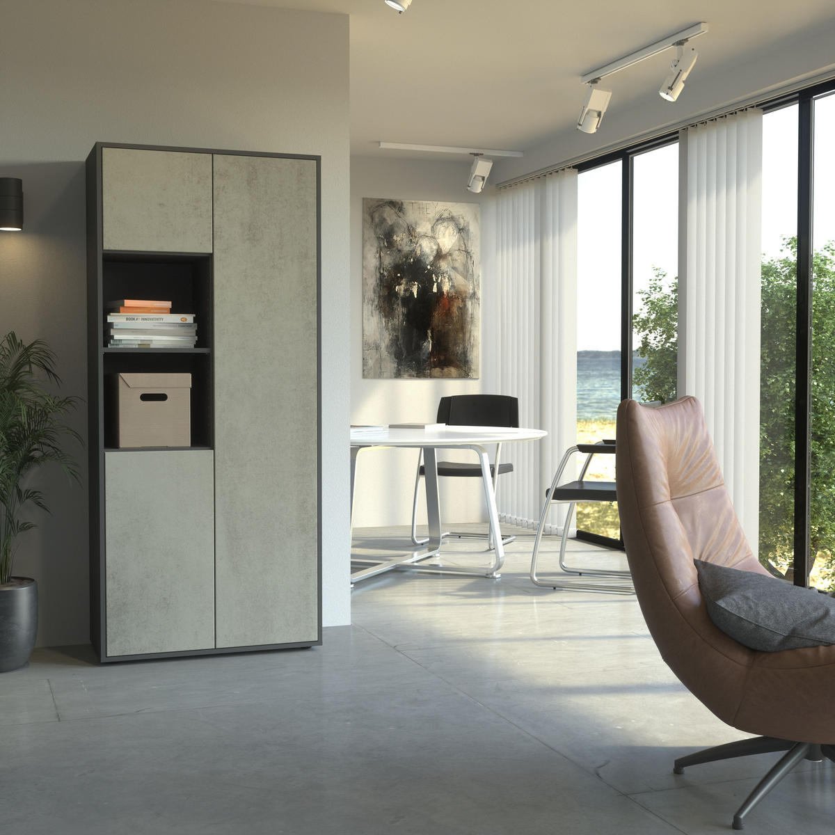 AKTENSCHRANK Amira T20 Beton Oxid 180/80/40 cm - Hellgrau, Holzwerkstoff (80/180/40cm) - SIMPLYFURN