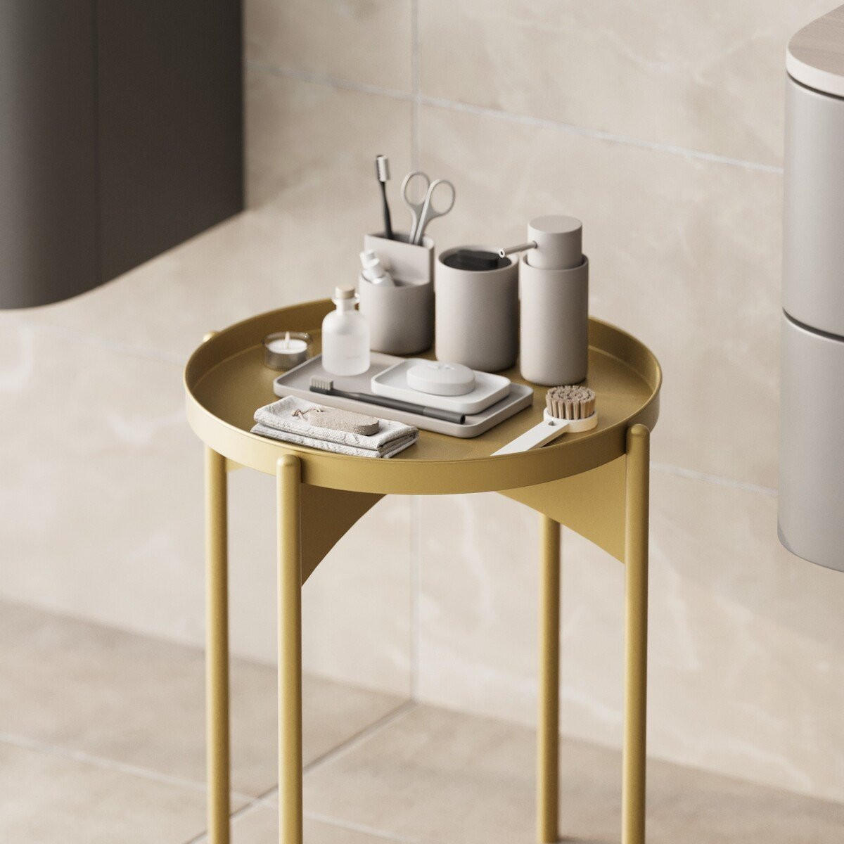 BEISTELLTISCH mit runder Metallplatte H57 cm - COLE - Goldfarben, Metall (44/44/57cm) - Calicosy