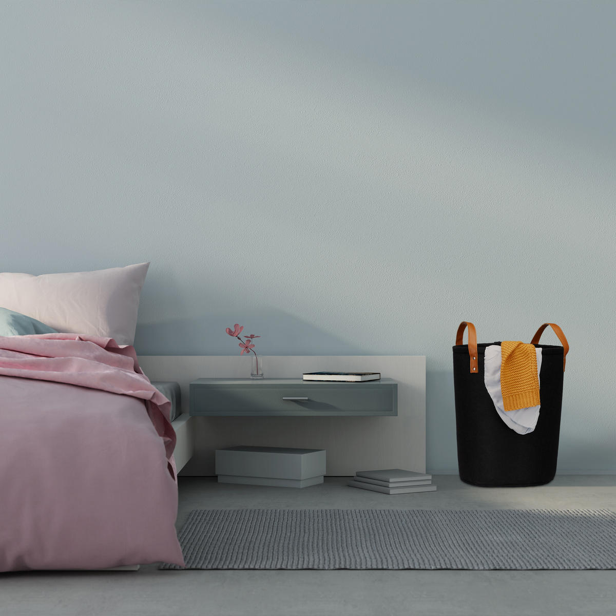 WÄSCHEKORB - Schwarz, Kunststoff/Textil (30/47/30cm) - Relaxdays