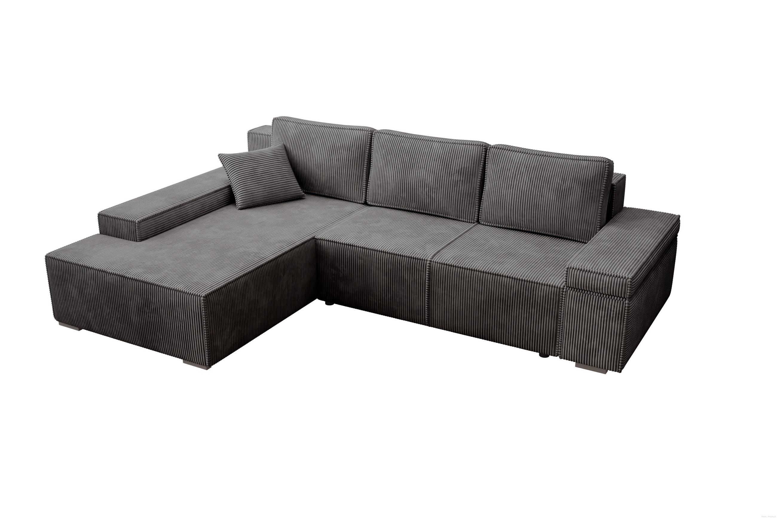ECKSOFA Milo mit Schlaffunktion und Bettkasten, Couch L-Form, Cord-Stoff, 273x85x185 cm, Dunkelgrau - Dunkelgrau, Holz (185/273cm) - PROMETO Möbel
