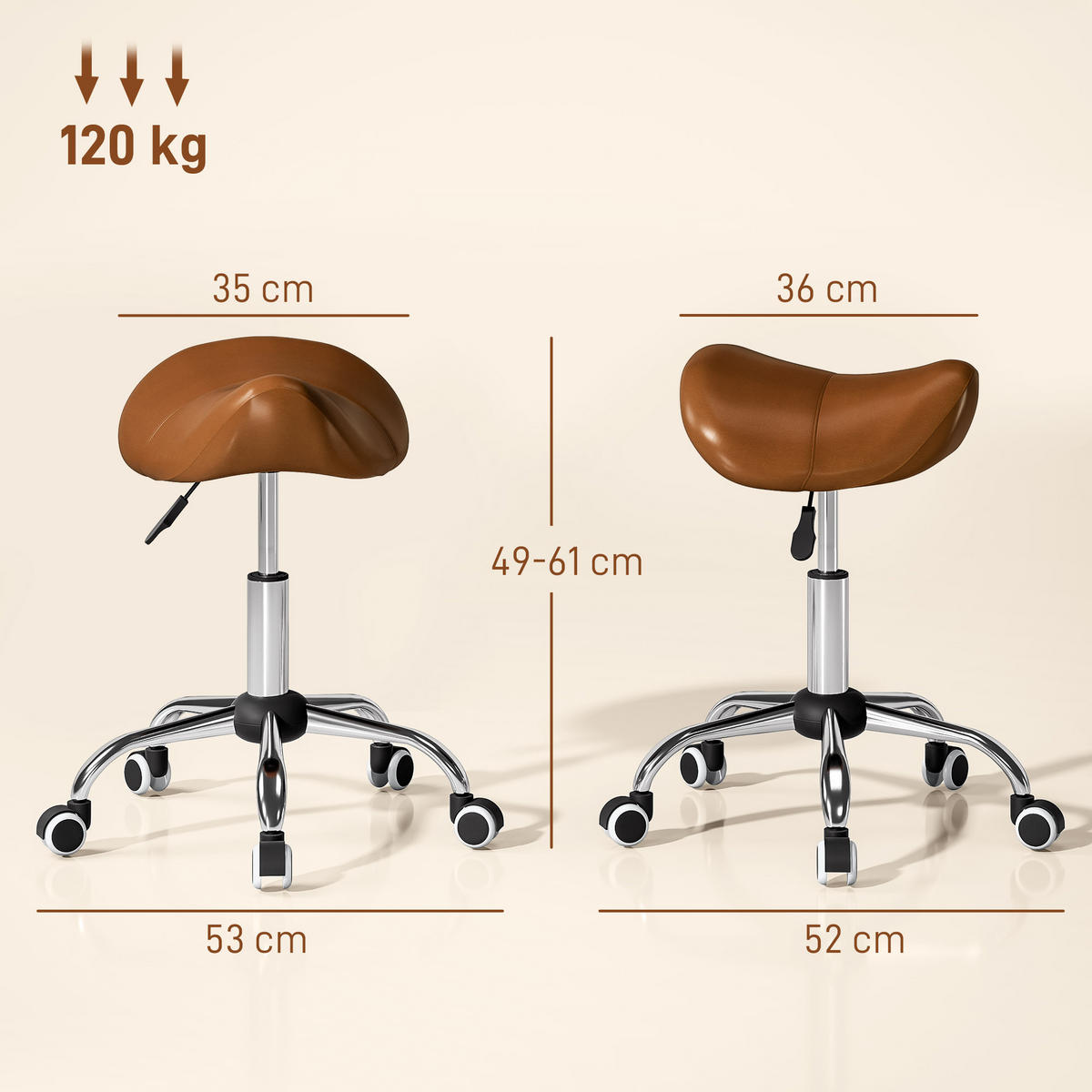 BÜROHOCKER DE-18037 höhenverstellbar 49-61 cm, ergonomisch Braun - Braun, Metall (53/61/52cm) - ComfortXL