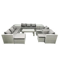 GARTENSOFA hohe Rückenlehne Polyrattan Hellgrau-Mix 11-Sitzer - Hellgrau/Grau, Glas/Kunststoff - Fimous