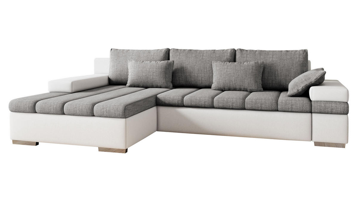 ECKSOFA Bangkok, Seite: Links - Silberfarben/Weiß, Holz/Textil (310/175cm) - MIRJAN24