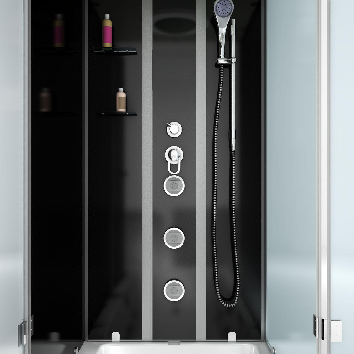 WHIRLPOOL Dusche Kombination K05-L30-WP 180x90 cm - Schwarz, Glas/Kunststoff (90/225/180cm) - AcquaVapore by Sandra Jentho