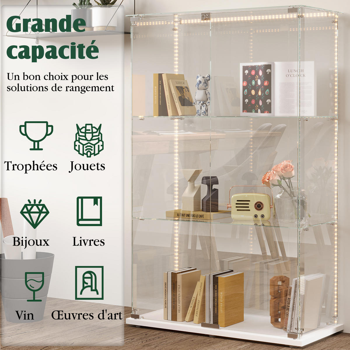 TREVÅNINGSGLASMONTRE, dubbeldörrar, LED, vit - Vit, Glas (35/123.3/78.5cm) - SHOPENTRA
