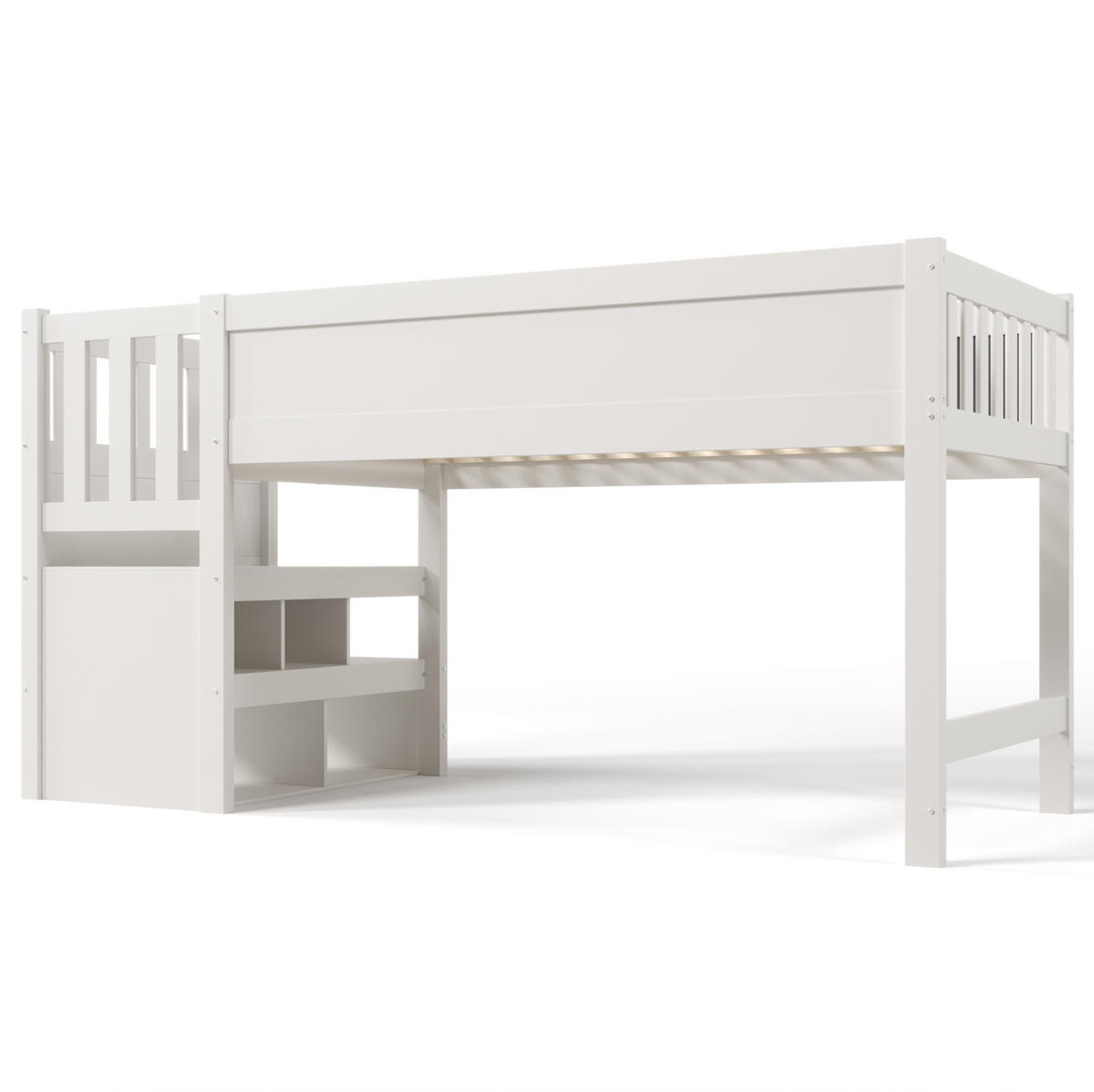 HOCHBETT 90/200 cm Weiß mit Tafel, Stauraum und variabel montierbarer Treppe - Weiß, Holzwerkstoff (90/200cm) - Flora Grace