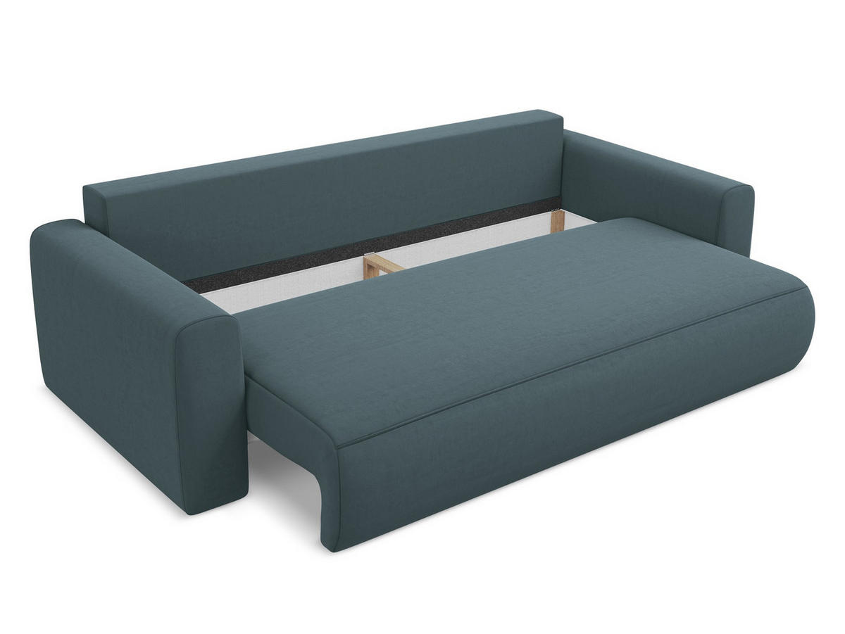 3-SITZER SOFA mit Schlaffunktion Samt Stoff Blau - Blau/Petrol, Kunststoff/Textil (238/82/105cm) - Makamii