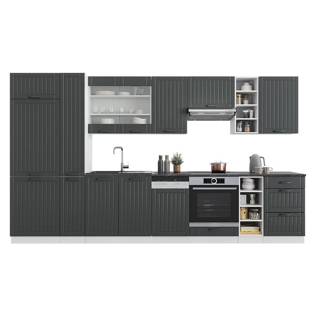 KITCHENETTE Fame-Line Casă de țară antracit/alb 355 cm cu dulap înalt, fără blat - alb/antracit, compozit lemnos (355/206.8/51.6cm) - Vicco
