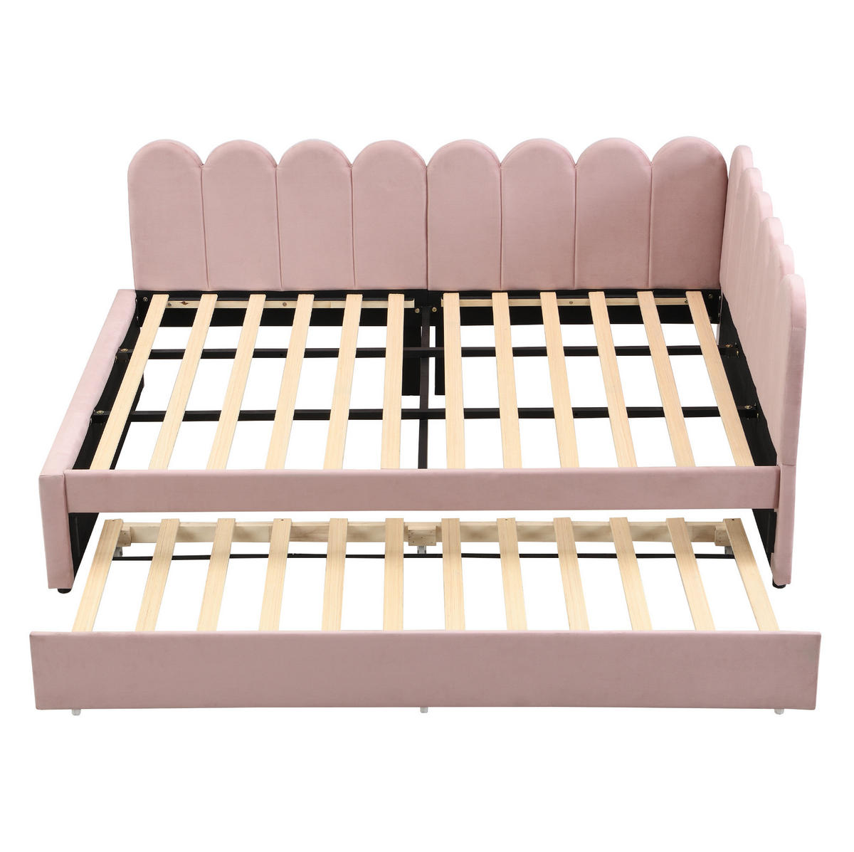 BETT 140/200 cm in Rosa mit Ausziehbett und Samtbezug - Rosa, Leder (140/200cm) - Flora Grace