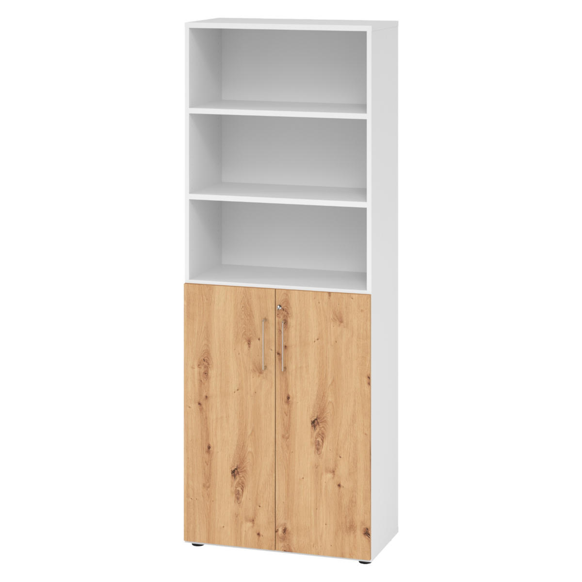 KOMBISCHRANK - 3 plus 3 Ordnerhöhen 42/80/215,6 cm in Weiß/Wildeiche - Wildeiche/Weiß, Holzwerkstoff (80/215.6/42cm) - bümö