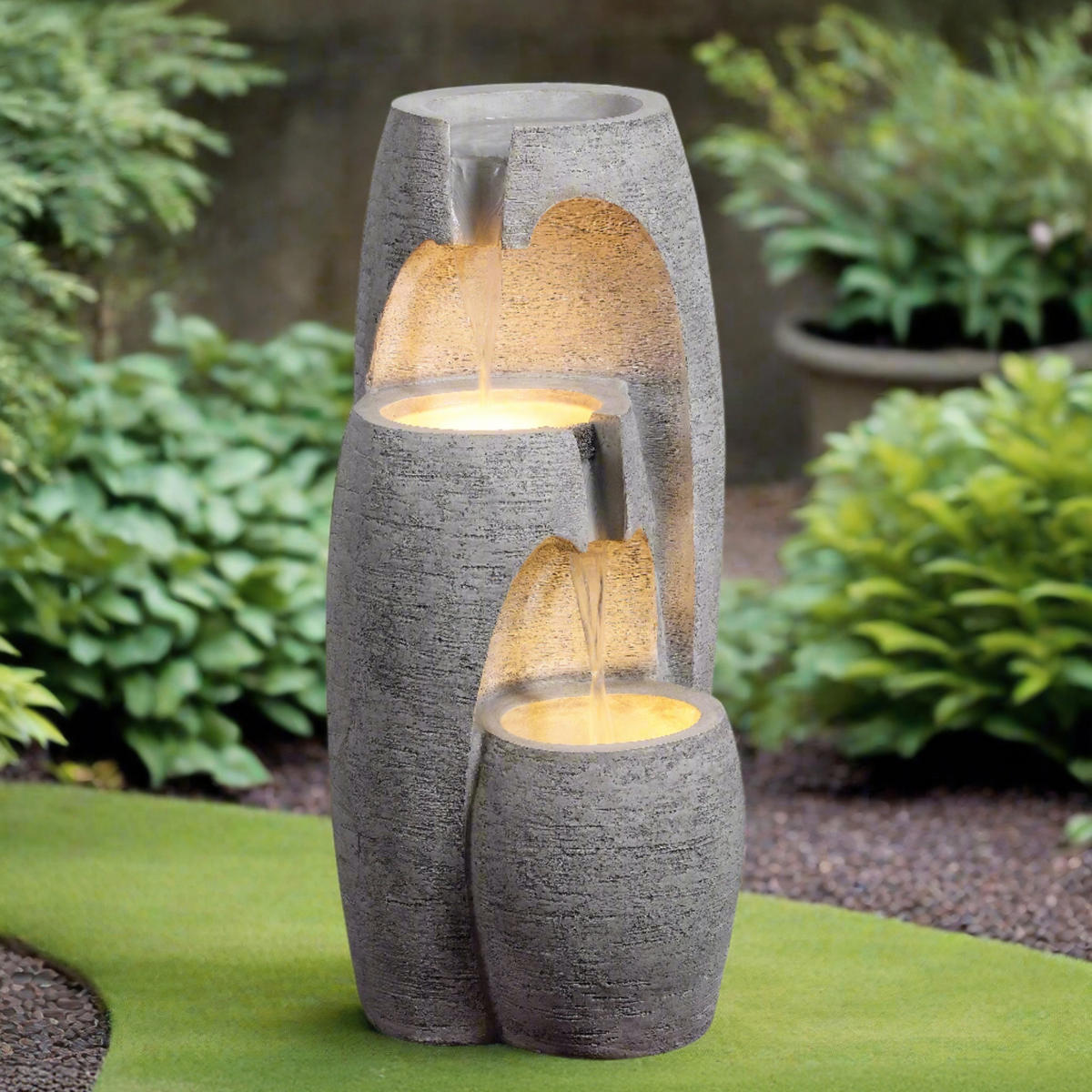 GARTENBRUNNEN 3-stufig grau - Grau, Kunststoff (35/36/71cm) - Teamson Home