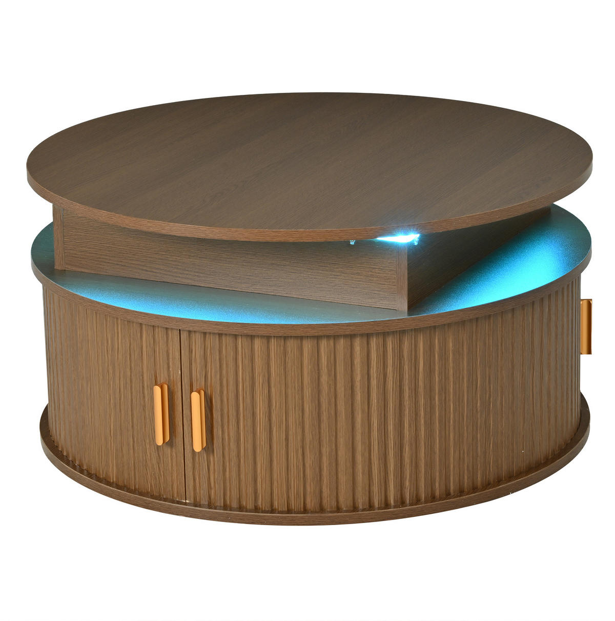 COUCHTISCH 75/75/52 cm höhenverstellbar mit LED-Beleuchtung, Rollladentüren und Stauraum, Walnussfarben - Nussbaumfarben, Holzwerkstoff (75/75/52cm) - Modfu