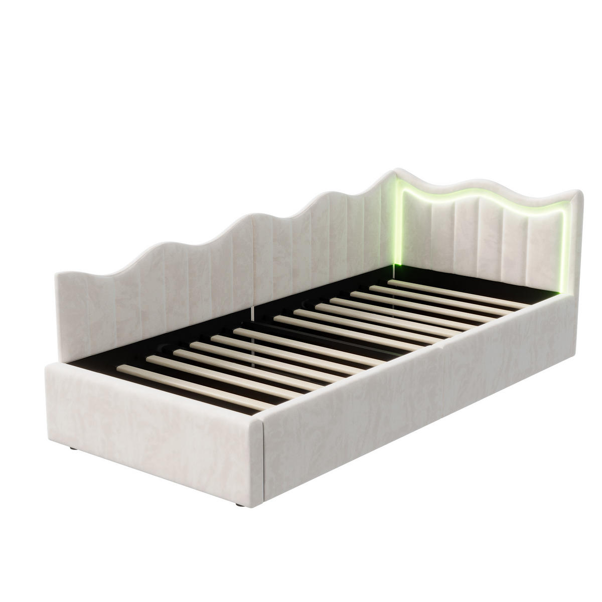 SCHLAFSOFA Samt cremeweiß mit RGB-LED-Beleuchtung, Fernbedienung, großem Stauraum unter der Liegefläche - Beige, Metall (97/75/213cm) - Joyfair