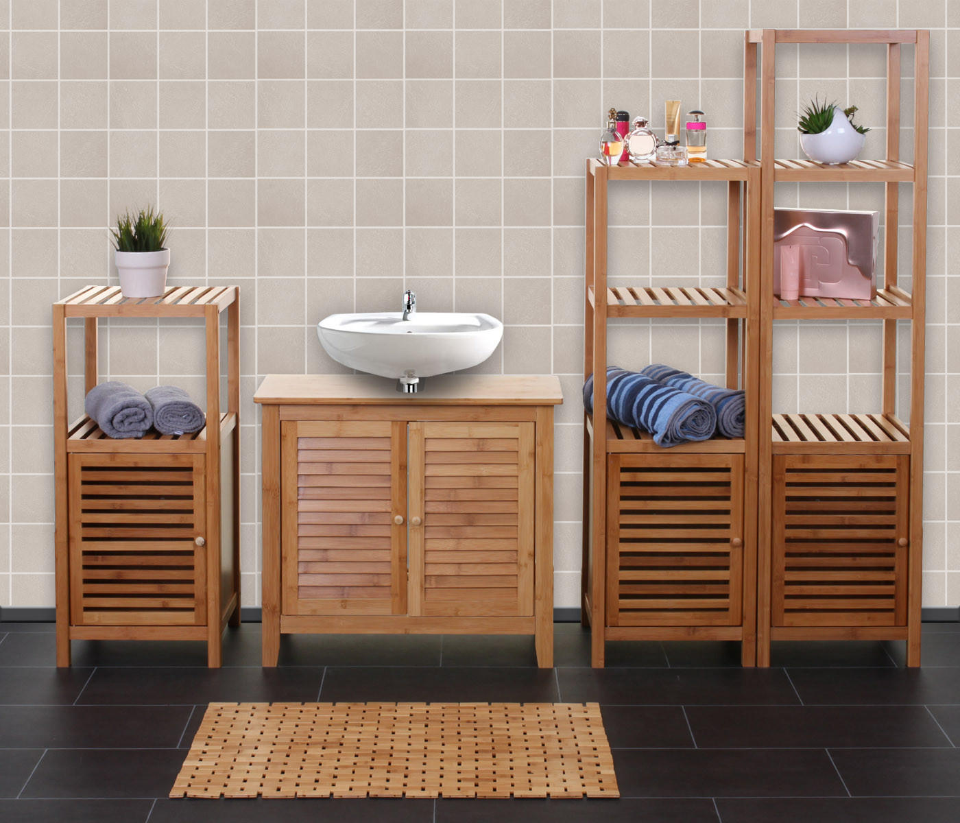 BADEZIMMERSET Braun 5er-Set - Braun, Holz (36/140/34cm) - MCW