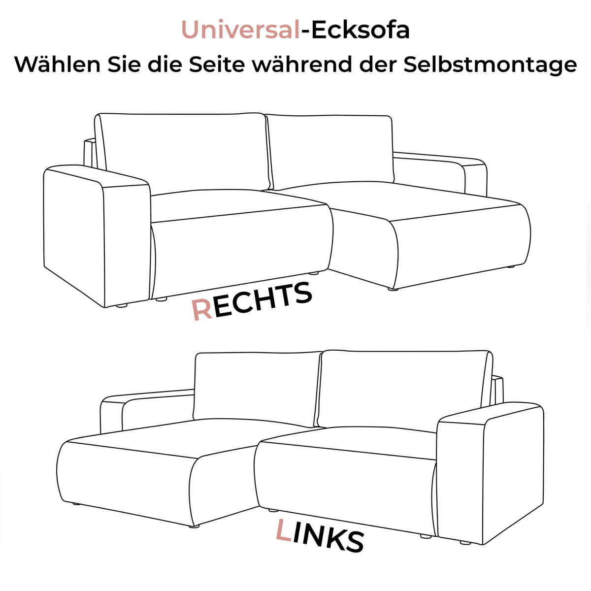 ECKSOFA OPERA L-Form mit Schlaffunktion und Bettkasten, Poso 27 - Rosa, Textil (247/143cm) - Lookway