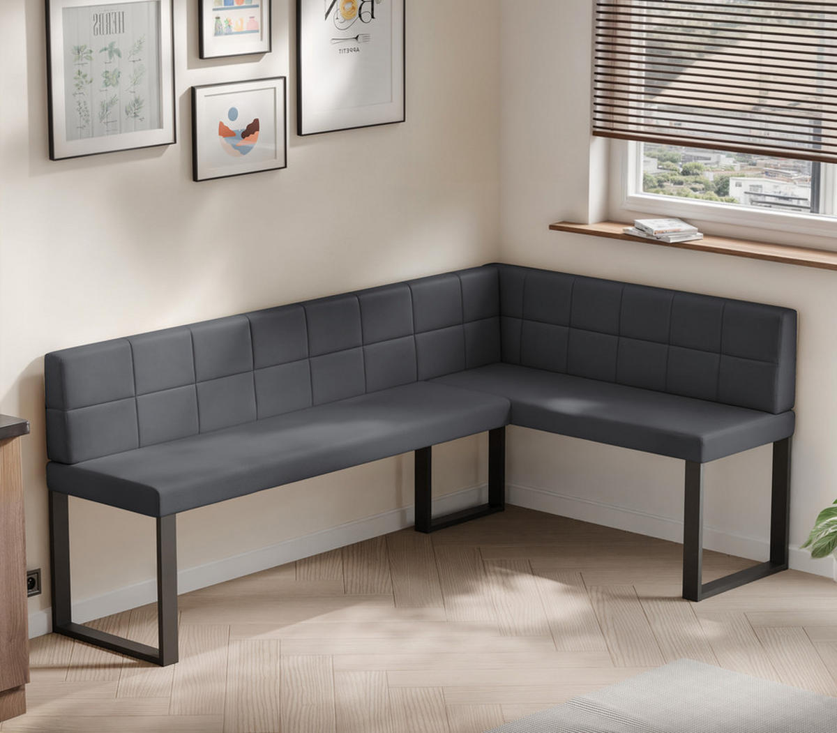 ECKBANK rechts SANA U Kunstleder gesteppt, 128/168 cm Grau - Grau, Kunststoff/Textil (128/168cm) - Idohome