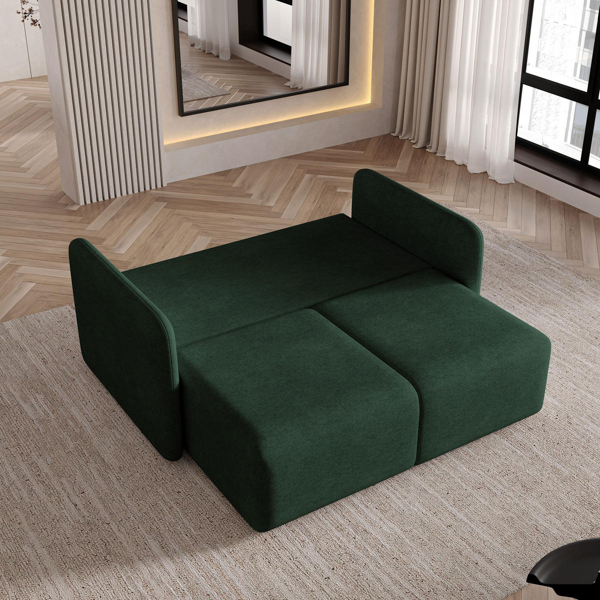 BETTSOFA SUVI II NV Grün Geflochtener Stoff mit Schlaffunktion - Grün, Textil (90/85/153cm) - MASSENO