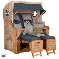 STRANDKORB Düne 2-Sitzer Teak Shell - Blau/Braun, Holz/Metall (125/170/80cm) - Mr. Deko