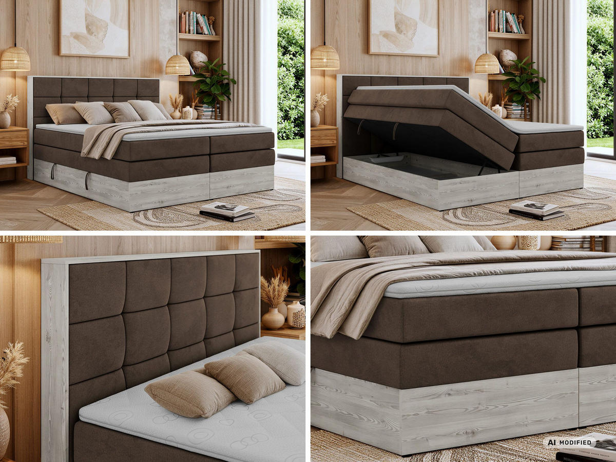 BOXSPRINGBETT ALNOR KING 200/200 - Braun Velvet - Topper Visco - H3 - Schwarz/Braun, Kunststoff/Textil (200/200cm) - MKS