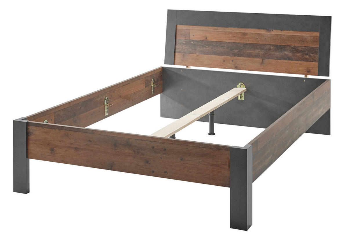 BETTANLAGE Used Wood Shabby Matera grau, Liegefläche 140 x 200 cm, Schlafzimmer Set 2-teilig - Braun/Grau, Holzwerkstoff (140/200cm) - Furn.Design