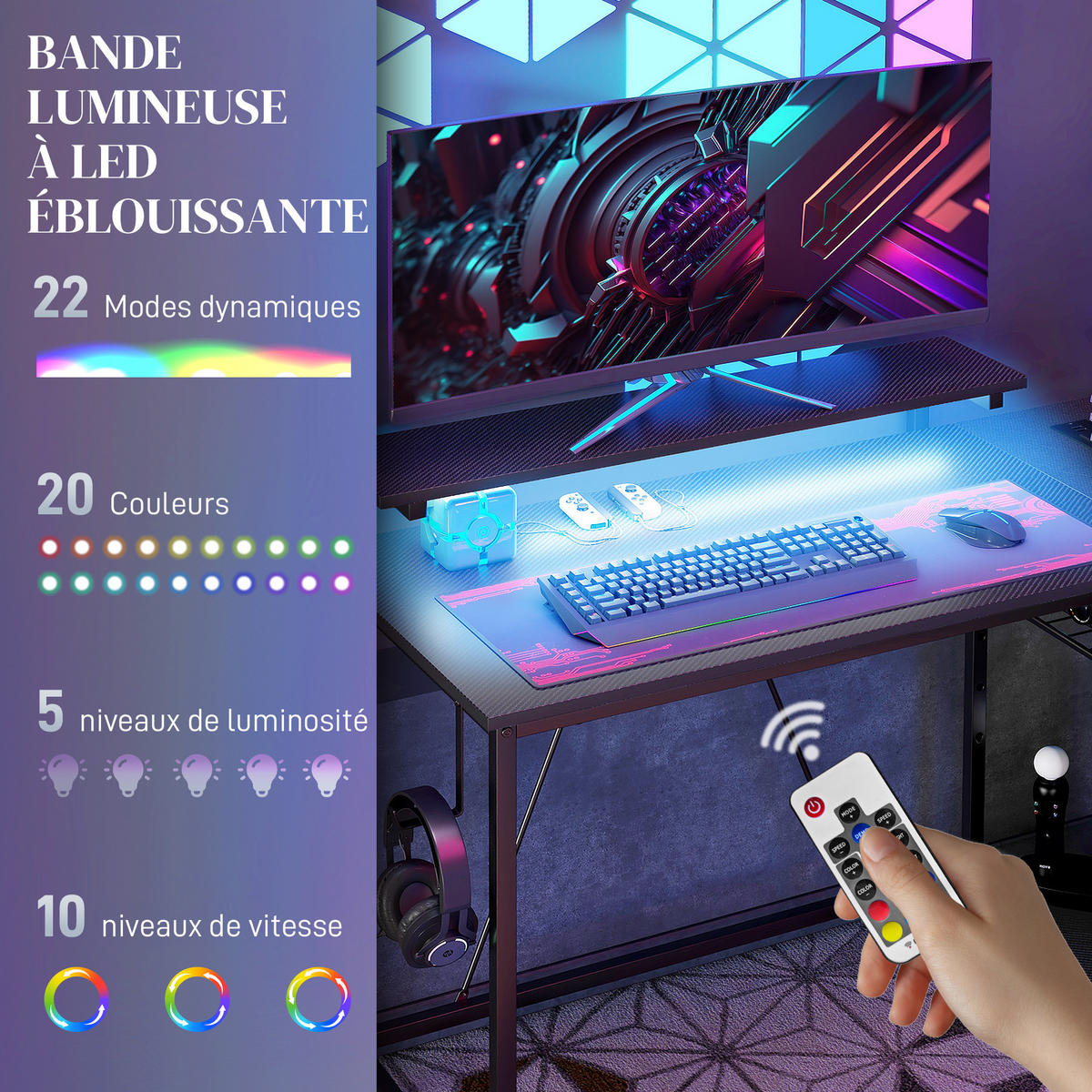 ECKSCHREIBTISCH DE-14907 mit LED, USB & Steckdosen Schwarz - Schwarz, Holzwerkstoff (107/80/90cm) - ComfortXL