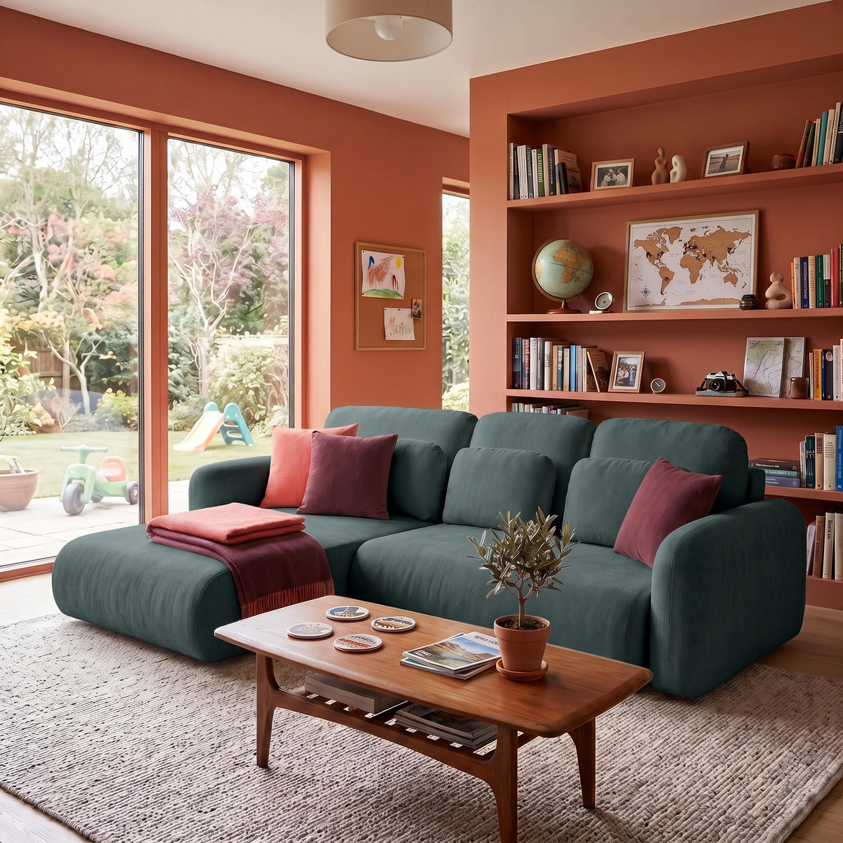 ECKSOFA NEST L Universal mit Schlaffunktion 157x240 Webstoff Dunkelgrün - Dunkelgrün/Schwarz, Holz/Textil (280/187cm) - Muffo