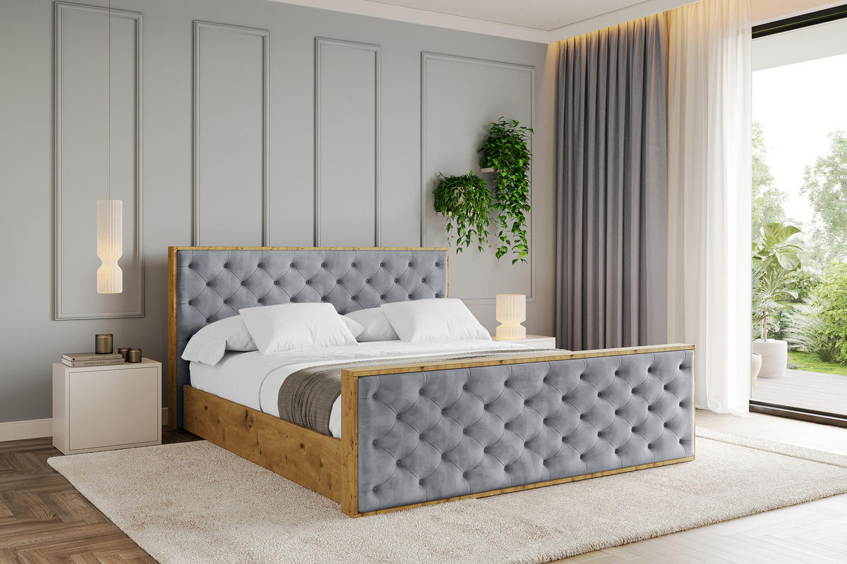 POLSTERBETT mit Bettkasten, Fußteil und Lattenrost, Boxbett ohne Matratze - ENZO3-Z 180x200 Grau - Grau, Holzwerkstoff/Textil (180/200cm) - ALTDECOR