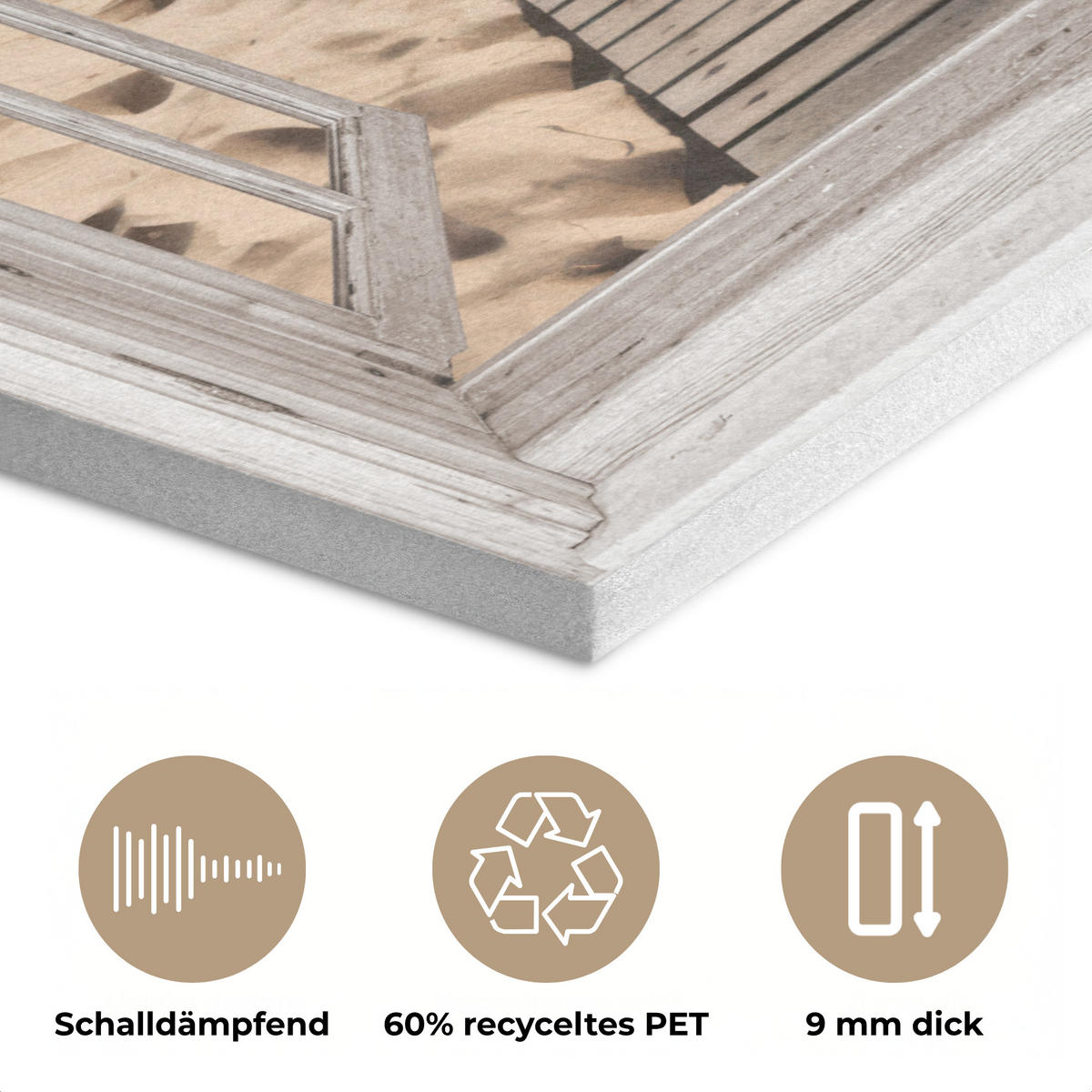 AKUSTIKBILD Fenster - Meer - Küste - Natur - Ausblick - Strand - Wattenmeer Wanddeko 60x90 cm - Beige, Kunststoff (60/90/0.9cm) - MuchoWow