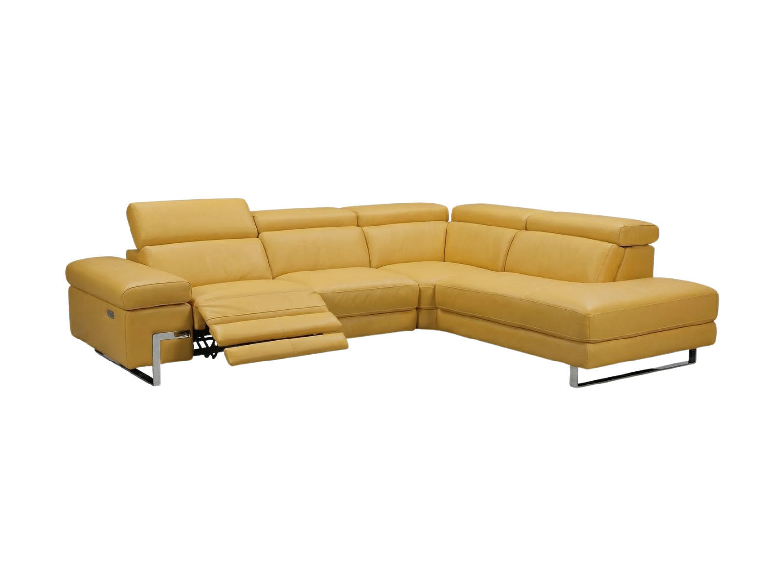 ECKSOFA Opera Echtleder mit 1 x Relaxfunktion Senfgelb - Gelb, Leder/Metall (269/218cm)